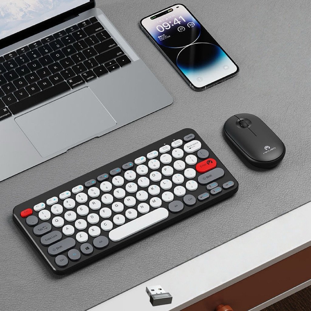 Conjunto de teclado e mouse sem fio 2.4G portátil, combinação de teclado e mouse sem fio ultrafino Fang