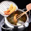 Lmetjma japonês frigideira profunda com um termômetro e uma tampa 304 aço inoxidável cozinha tempura frigideira 20 24 cm kc0405