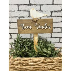 Placa Decorativa de Jardim Bem-Vindo