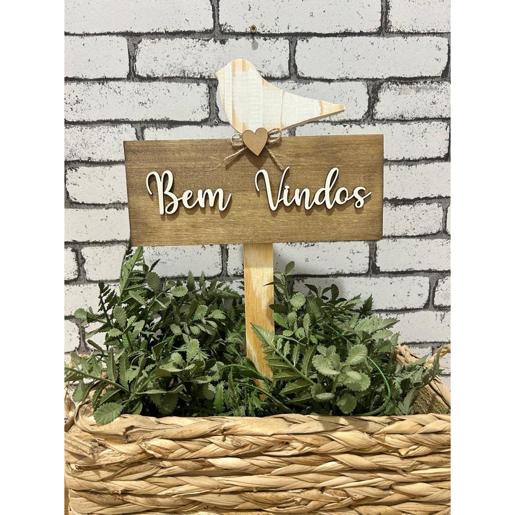 Placa Decorativa de Jardim Bem-Vindo