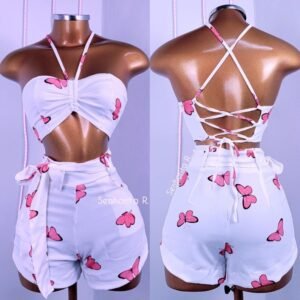 Saia Cintura Alta Borboletas Feminina